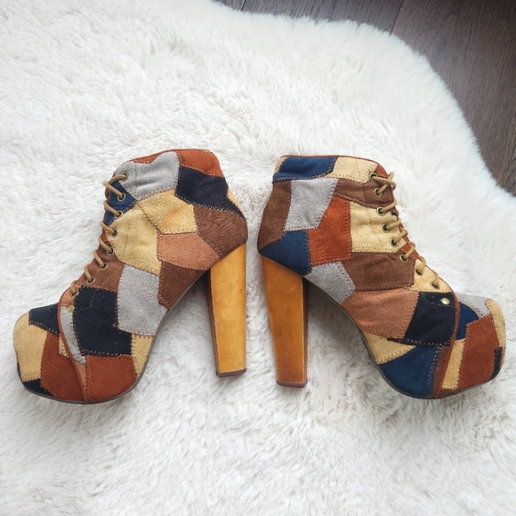 Jeffery Campbell Y2K Patchwork Lolita Square Toe Lace Up Platform Boots - Picture 5 of 10